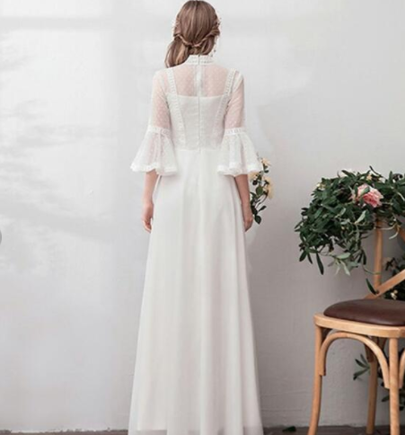 美品！ ウエディングドレス ハイネック パフスリーブ スレンダー