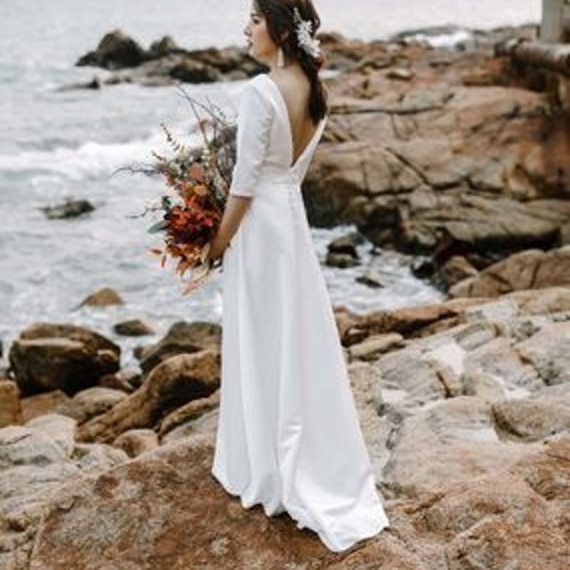 ✨美しいシルエットライン✨ウェディングドレス　フィッシュテール　夏婚　前撮り フィッシュテール胸元立体花 | デコルテフォトグラフィー | 前撮り