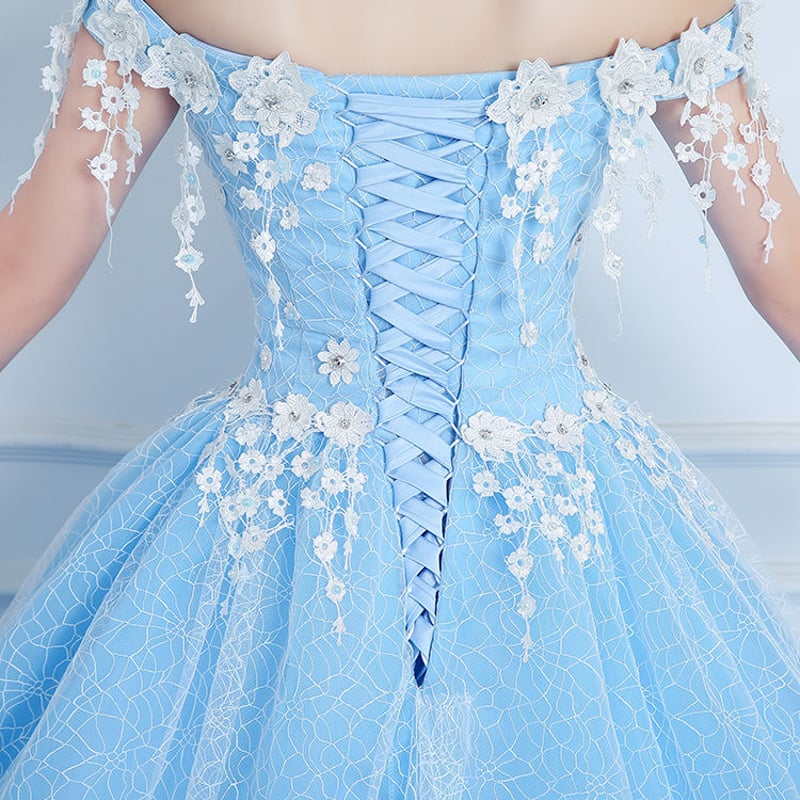 処分品♡新品♡M'S GRACY♡チュールプリントドレス ブルー カラードレス 青/ブルー ソフトチュール アンモニア オフショル