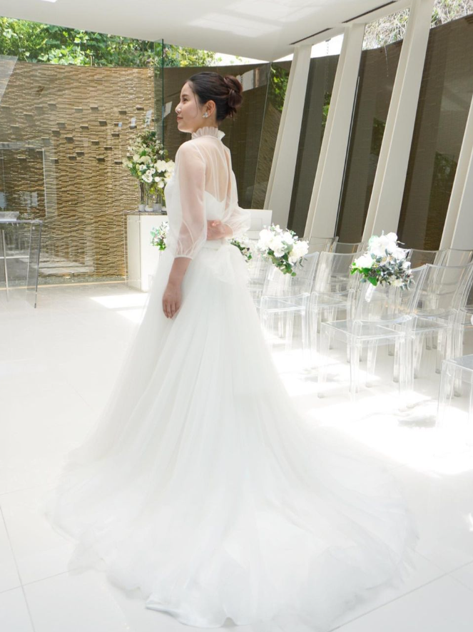 ウェディングドレス トップス ファスナー ロングスリーブ 上品花レース  