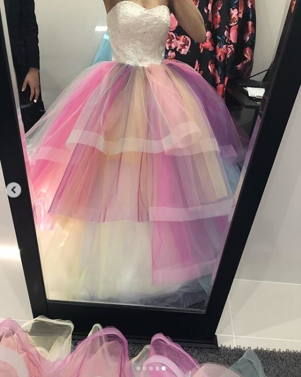 カラードレス ウェディングドレス ロングドレス レインボードレス バースデー レインボーカクテルドレス #レインボーカラードレス