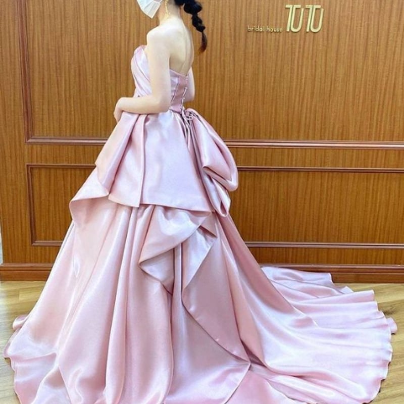 憧れのドレス カラードレス ピンク シルク ふっくら柔らかなバック  