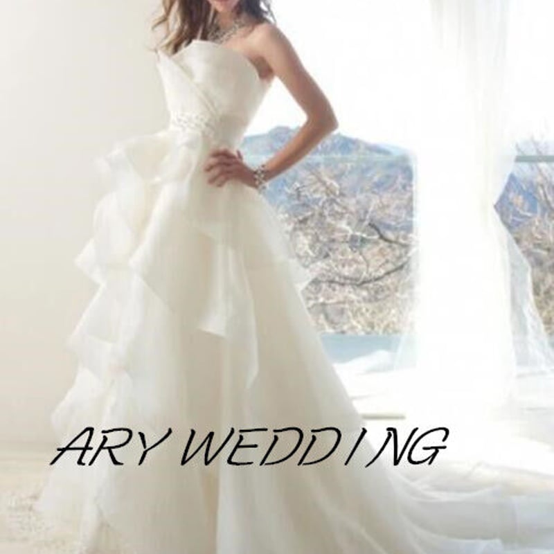 高品質！ベアトップ ウエディングドレス 3D立体レース刺繍 マーメイド  