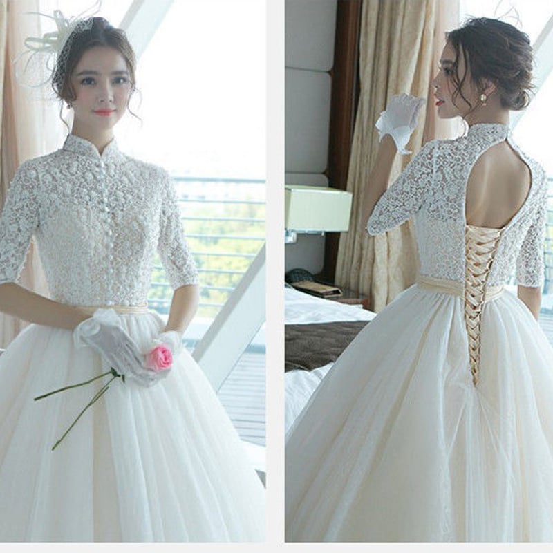 秋冬新品高級七分袖ウェディングドレス ふわふわ風 ドレスワンピース