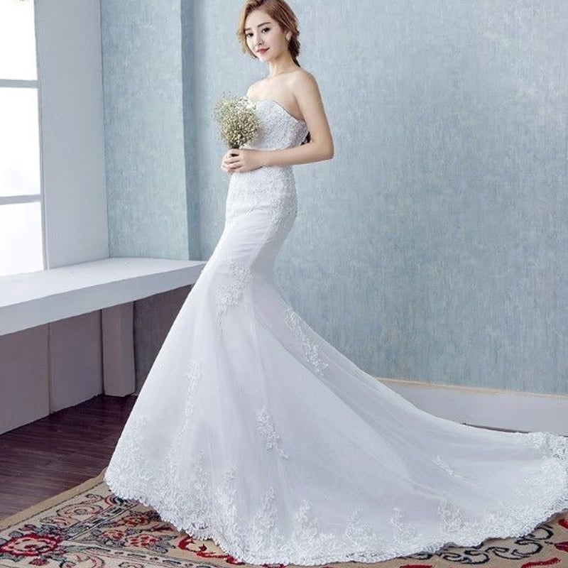 ウエディングドレス ホワイト ミニトレーン/短トレーン はめる ベア  