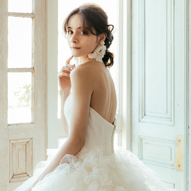 豪華！ ウェディングドレス 柔らかく重ねたチュールスカート ベア  