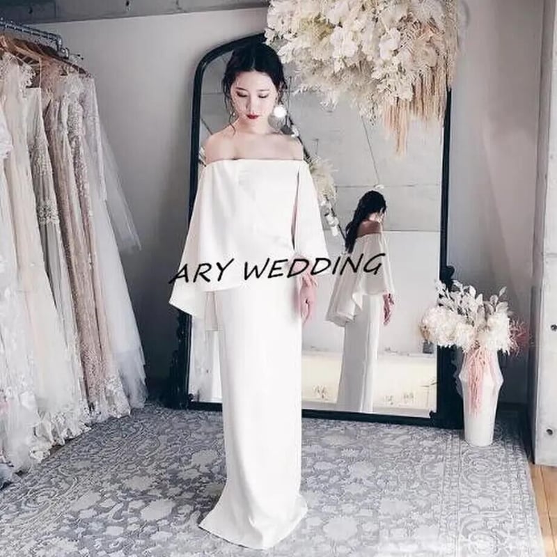 フランス風 エレガントオフショル パーティードレス スリット 細見え  