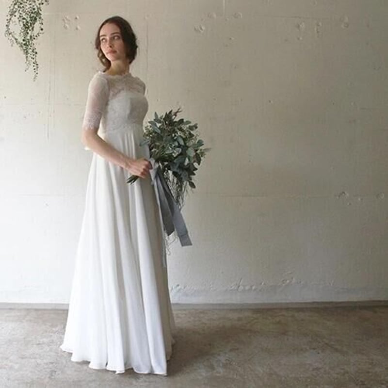 スカラップが美しい コードレース総レースの5分袖ウェディングボレロ  