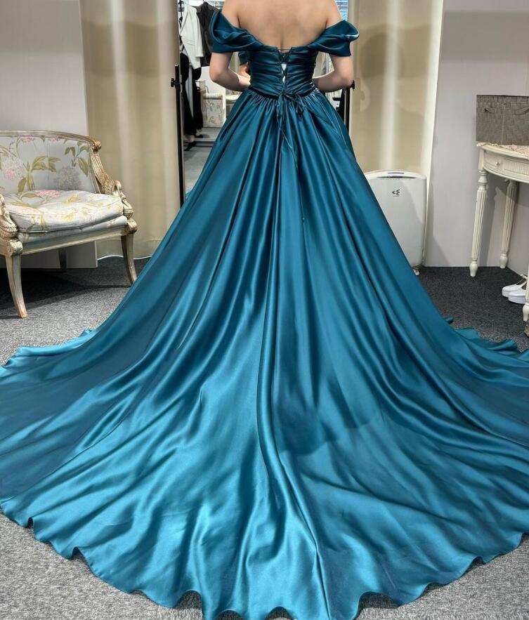 カラードレス ネイビー オフショルダー 編み上げ 編み上げ