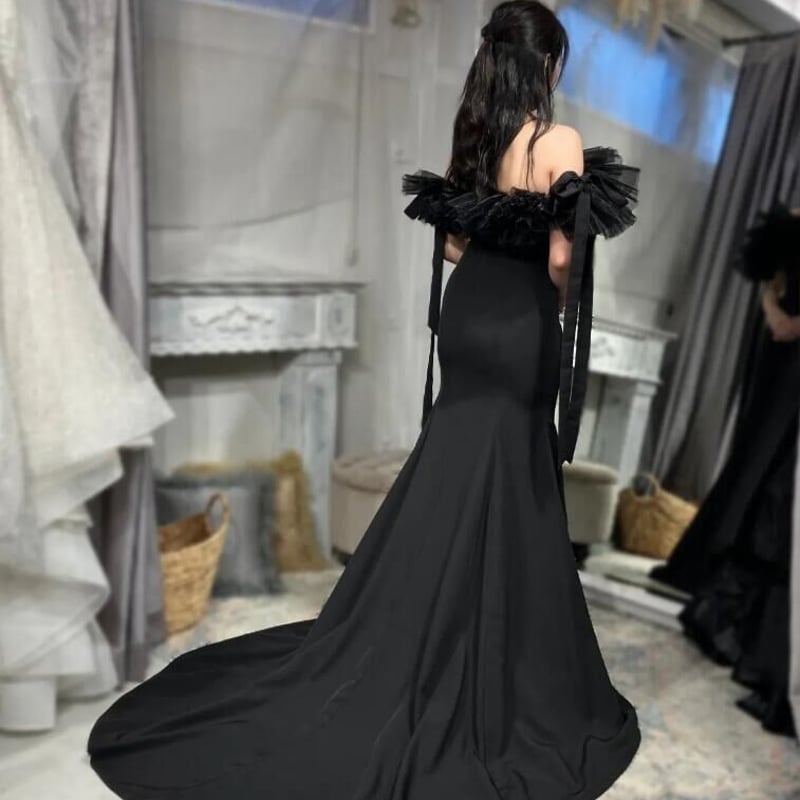 【2次会・前撮り】オフショルダー ソフトマーメイドドレス ブラック オフショルダー ブラックドレス バイカラー 二次会 前撮り