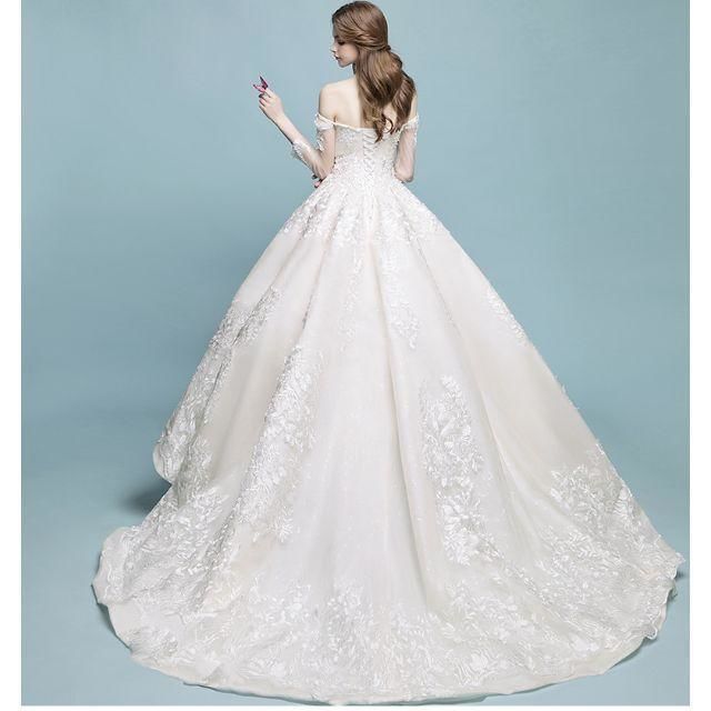 ホワイト 白 ウエディングドレス プリンセス 短トレーン 花嫁 上品  