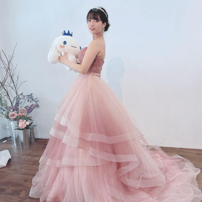 今だけ値下げ‼︎ベアトップチュールウェディングドレス結婚式前撮り　ピンク　フリル 今だけ値下げ‼︎ベアトップチュールウェディングドレス結婚式前