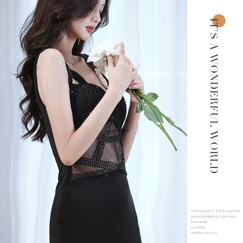 大人気上昇 パーティードレス 黒 キャミソール セクシー マーメイド  