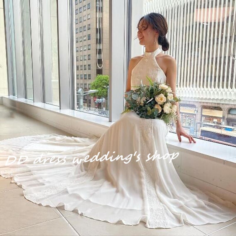 フランス風 ホルターネック 2次会/披露宴 パーティードレス 前撮り  