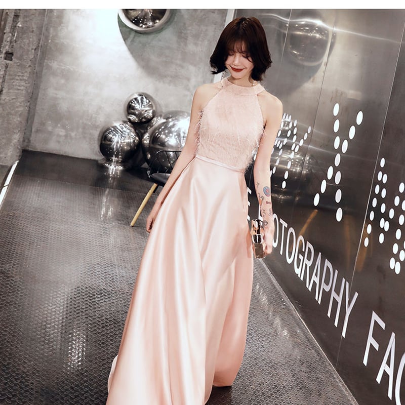 カラードレス ピンク ポリエステル 肩出し Aライン ロング