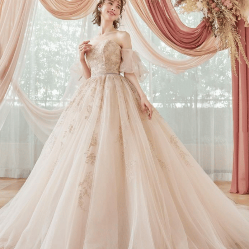 カラードレス ピンク ベアトップ ビスチェ ノースリーブ ウェディング