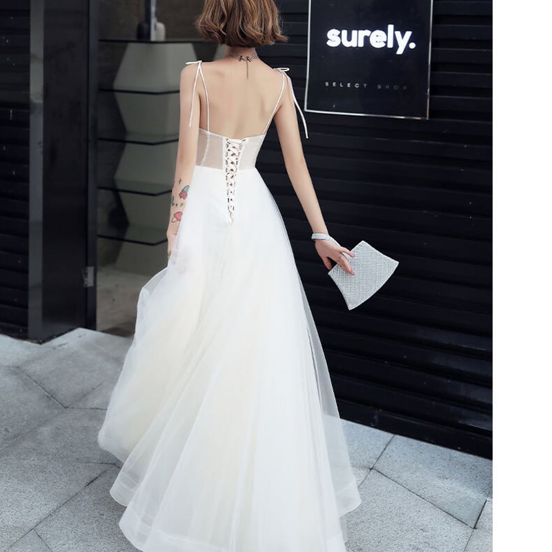 人気上昇 パーティードレス オフホワイト Vネックドレス キャミソール  