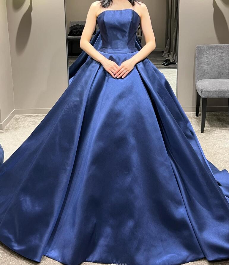 豪華！ 光沢サテン ブルー くるみボタン クラシカル アンティークな  