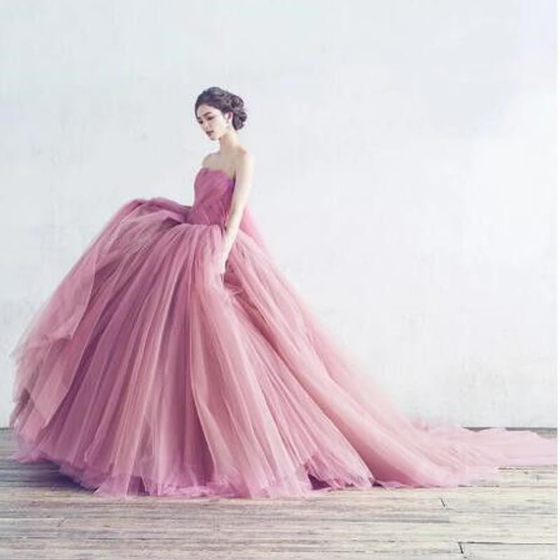 カラードレス ピンク ウェディング 前撮り チュール プリンセスライン