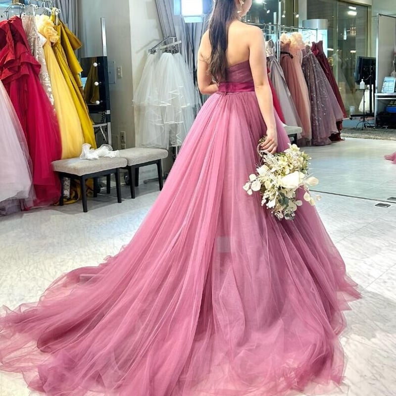 高品質！ ピンク紫 チュールスカート サッシュベルト 花嫁  