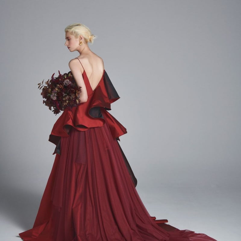 パーティードレス ワインレッド キャミソール 背中見せ 細見え  