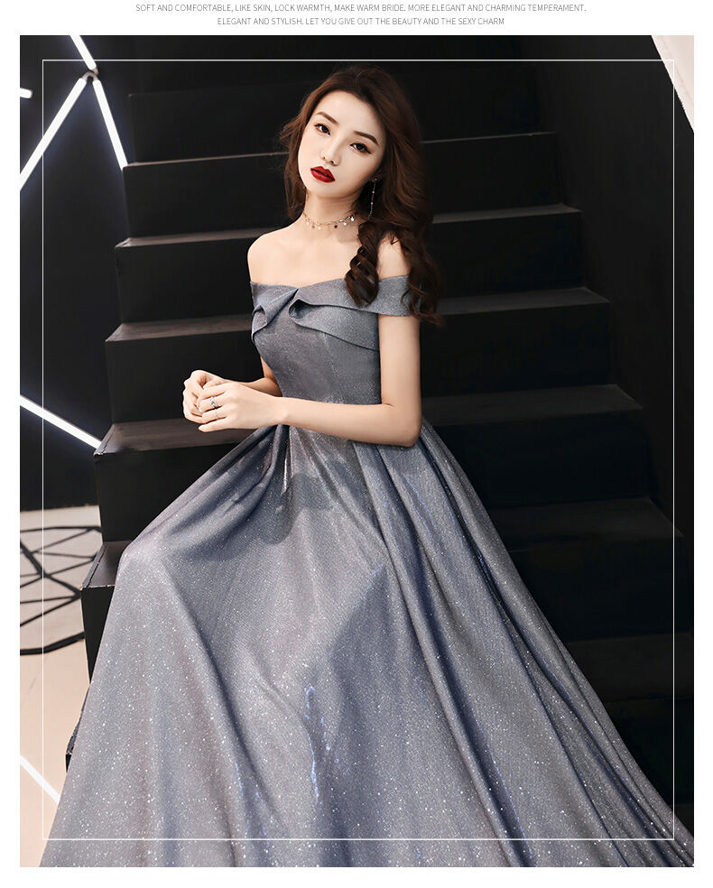 抜群 のおしゃれ見え シルバー オフショル パーティードレス  