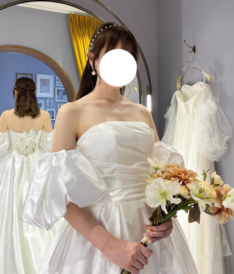 オフホワイト ウエディングドレス 取り外し袖 ブライダル | David1021k  