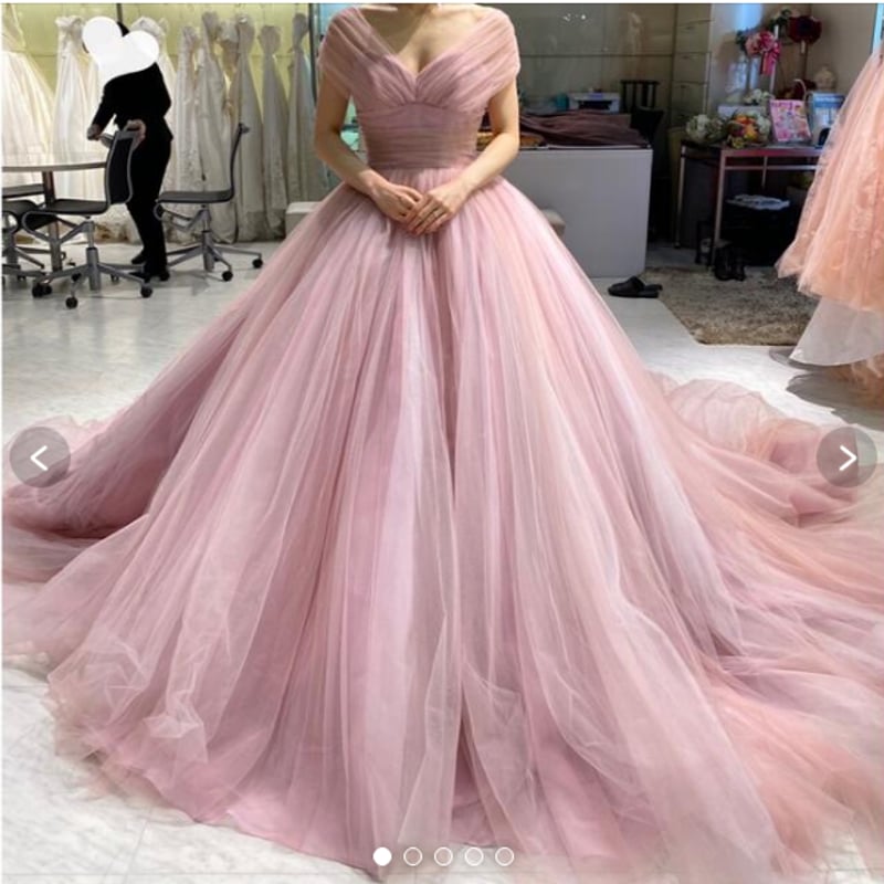 人気上昇！ カラードレス 可愛い 薄ピンク ソフトチュール オフ  