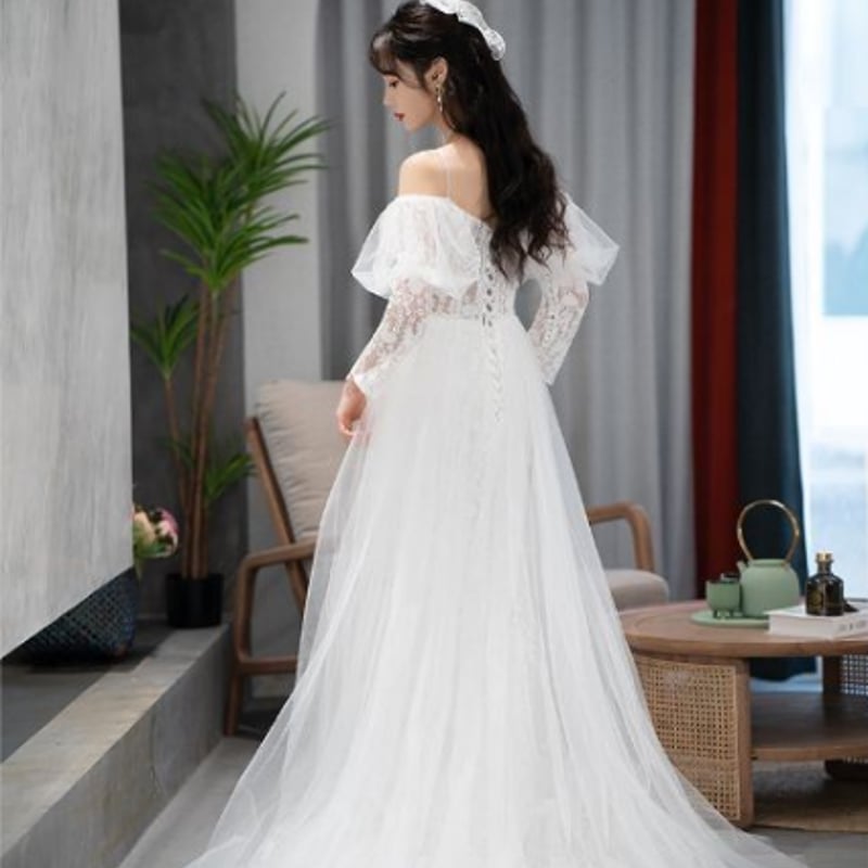 ウェディングドレス エレガント エアリー感 オフショルダー  