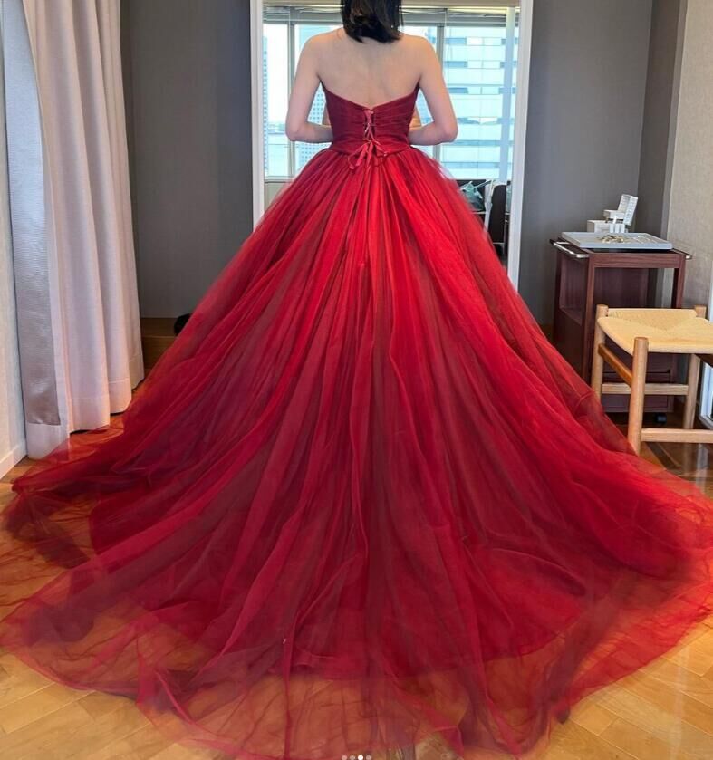 RED VALENTINO チュールレイヤード ベアトップドレス RED VALENTINO