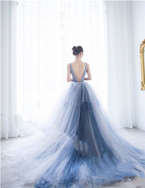 美品！カラードレス人気上昇 ブルーグレー Vネックドレス 華やかな  