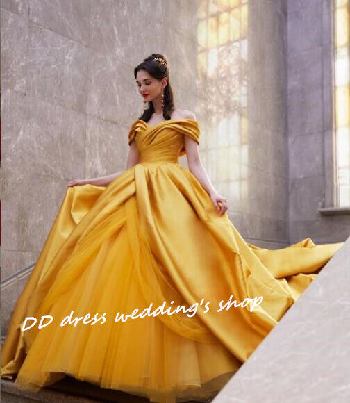 高品質！ プリンセスライン パーティードレス 前撮り イエロー 光沢  