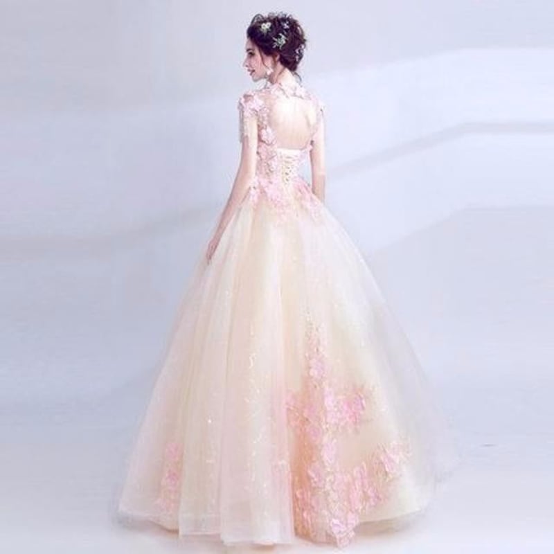 花飾り カラードレス ウエディングドレス ピンク 結婚式/披露宴 ロング