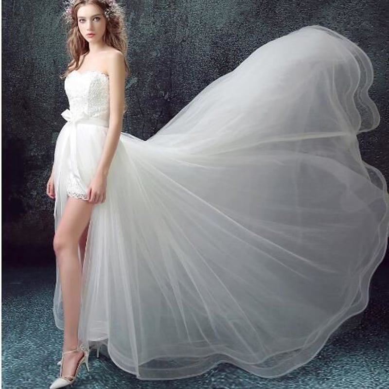 ウエディングドレス ホワイト 上質オーガンジー ベアトップ 美品