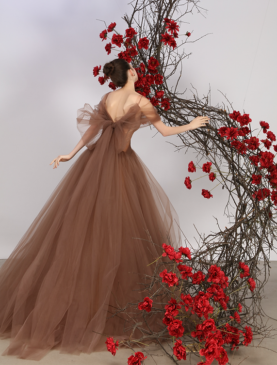 カラードレス ウエディングドレス オフショルダー コーヒーの色  