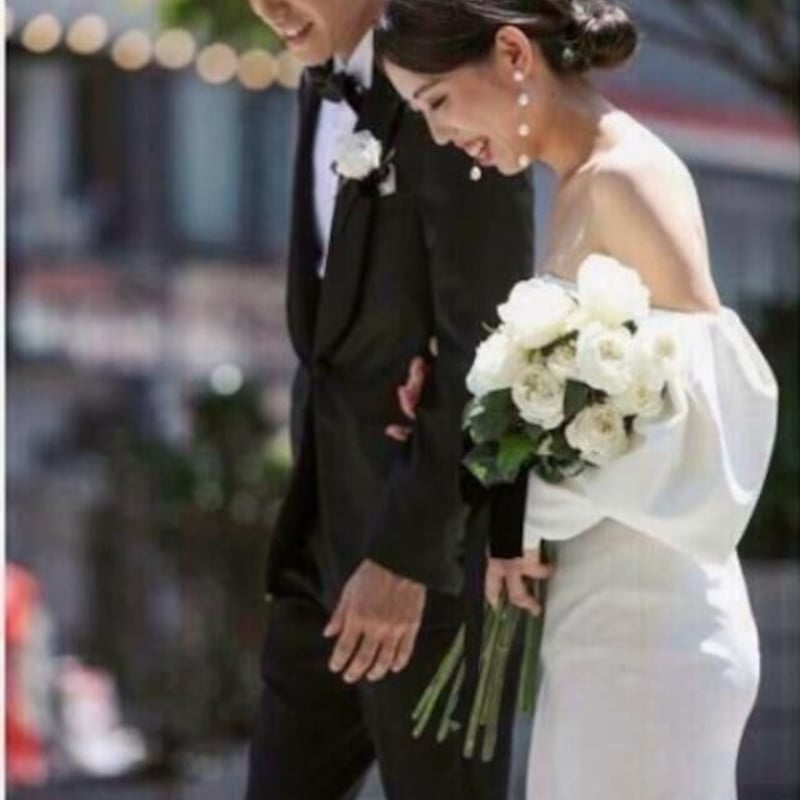 フランス風 ベアトップ ウエディングドレス 前撮り 取り外し可能 姫袖  