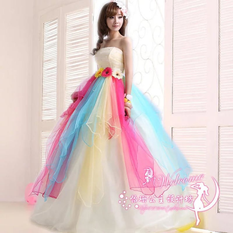大変お買い得！レインボー カラードレス ウエディングドレス ドレス