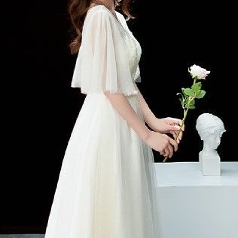 カラードレス シャンパン色 上質オーガンジー スパンコール Vネック V  