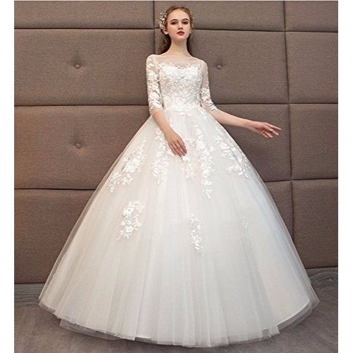 【Mサイズ】パーティードレス 結婚式 ウエディングドレス 花嫁 二次会ドレス ウェディングドレス 白 袖あり 格安 レース 結婚式 花嫁 二次会
