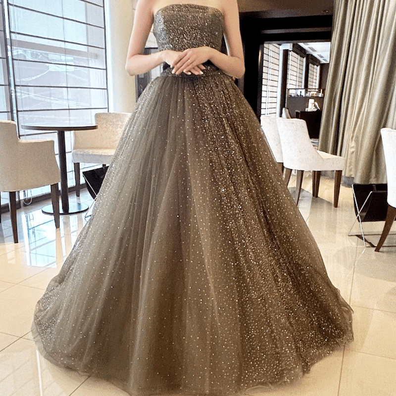 ウェディングドレス カラードレス キラキラグリッターチュール ベア  