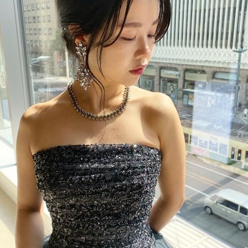 カラードレス 爽やかで優しいブルー ベアトップ チュールスカート  