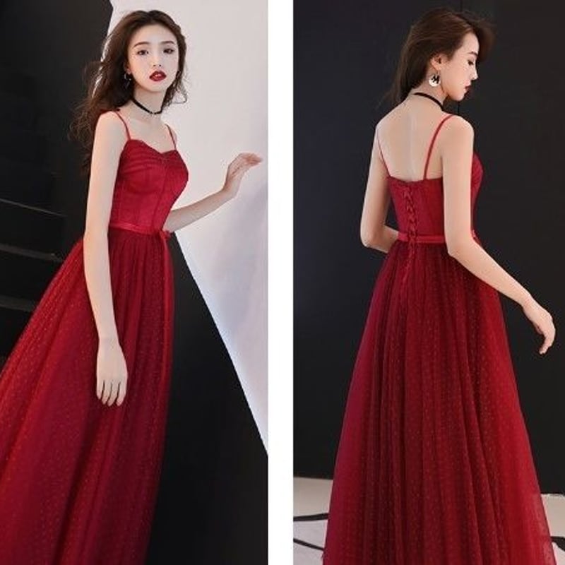 カラードレス ワインレッド ソフトチュール キャミソール A