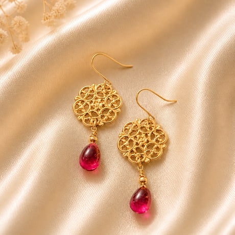 18k オリエント　ルビー　ピアス