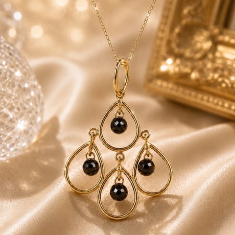 ブラックダイヤモンド・シャンデリアネックレス　18K