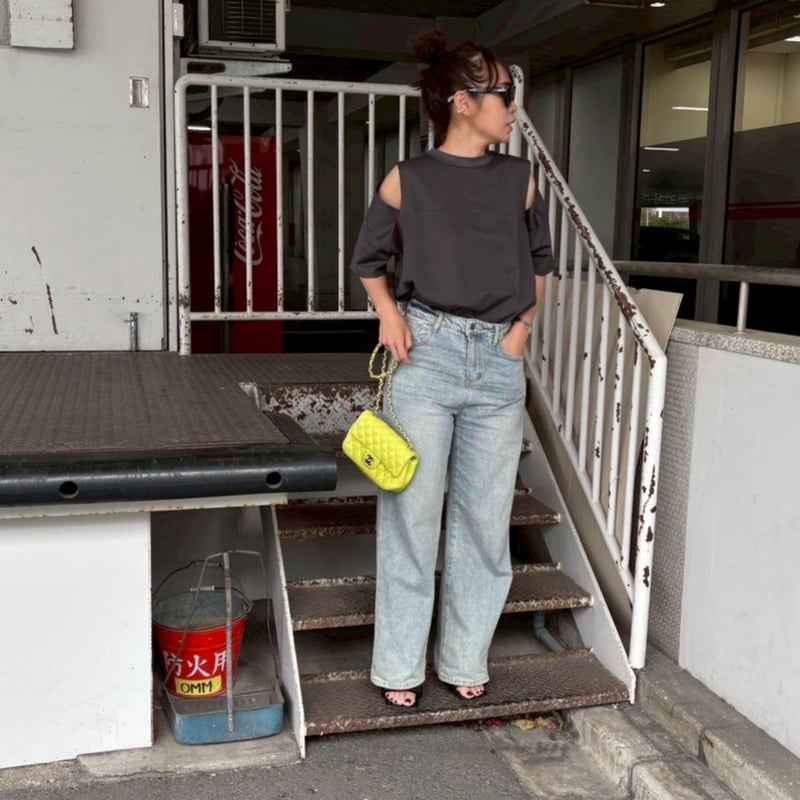 GLOWNY オフショルダー長袖Tシャツ S グレー BLACKUP tシャツ 「B-BASIC」 エアスウェットオフショルダー長袖