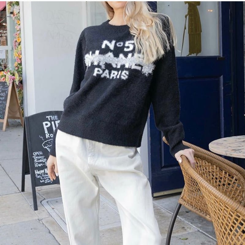 パロディユニセックス cラメシャギーニット(ホワイト・ブラック