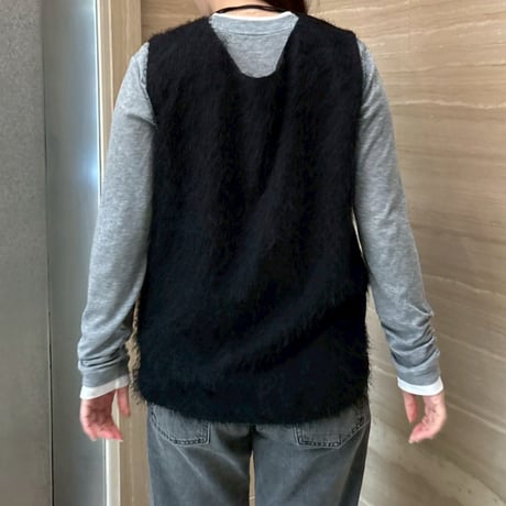 フリンジポイントリボンベストトップス(ブラック)
