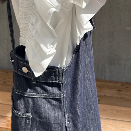 フロントアシメトリーデニムサロペット