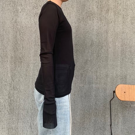 メッシュニットクルーネックトップス(ブラック)