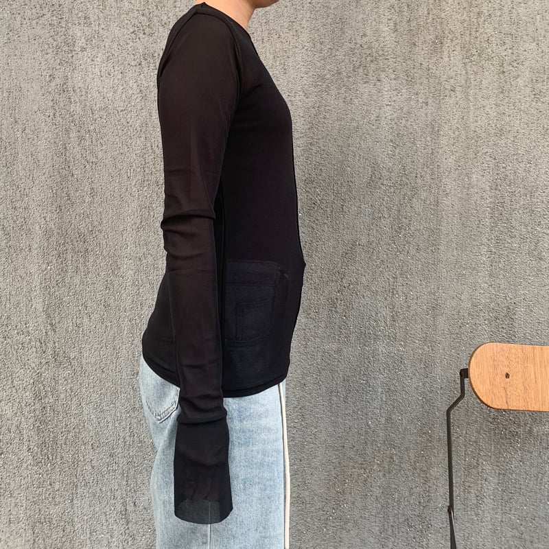 メッシュニットクルーネックトップス(ブラック) | myinemy